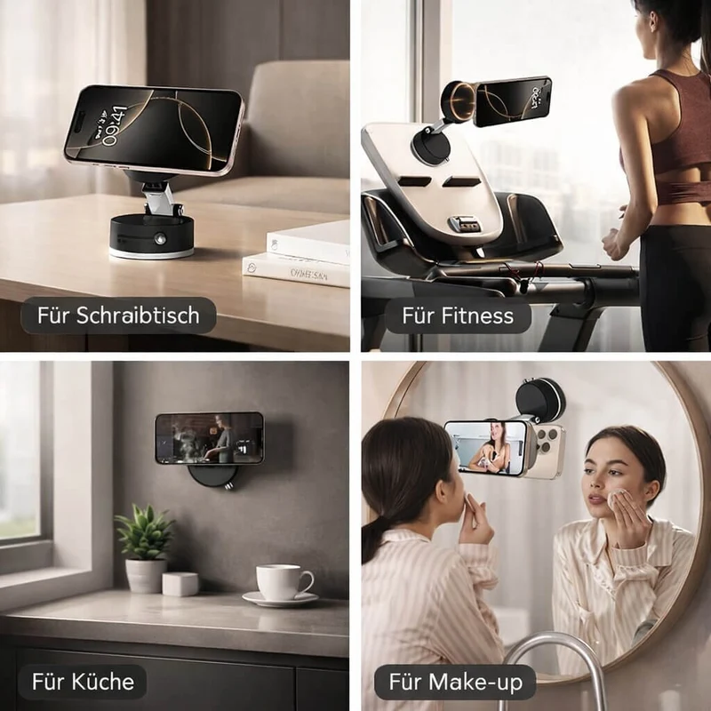 Magnetisk biltelefonholder med vakuum-sugekop | 360° drejbar & foldbar | Til glatte overflader