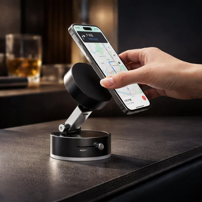 Magnetisk biltelefonholder med vakuum-sugekop | 360° drejbar & foldbar | Til glatte overflader