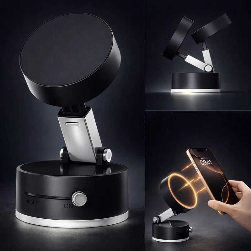 Magnetisk biltelefonholder med vakuum-sugekop | 360° drejbar & foldbar | Til glatte overflader