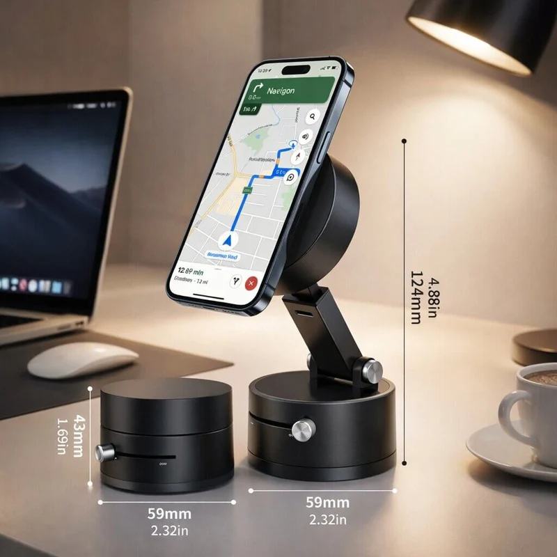 Magnetisk biltelefonholder med vakuum-sugekop | 360° drejbar & foldbar | Til glatte overflader