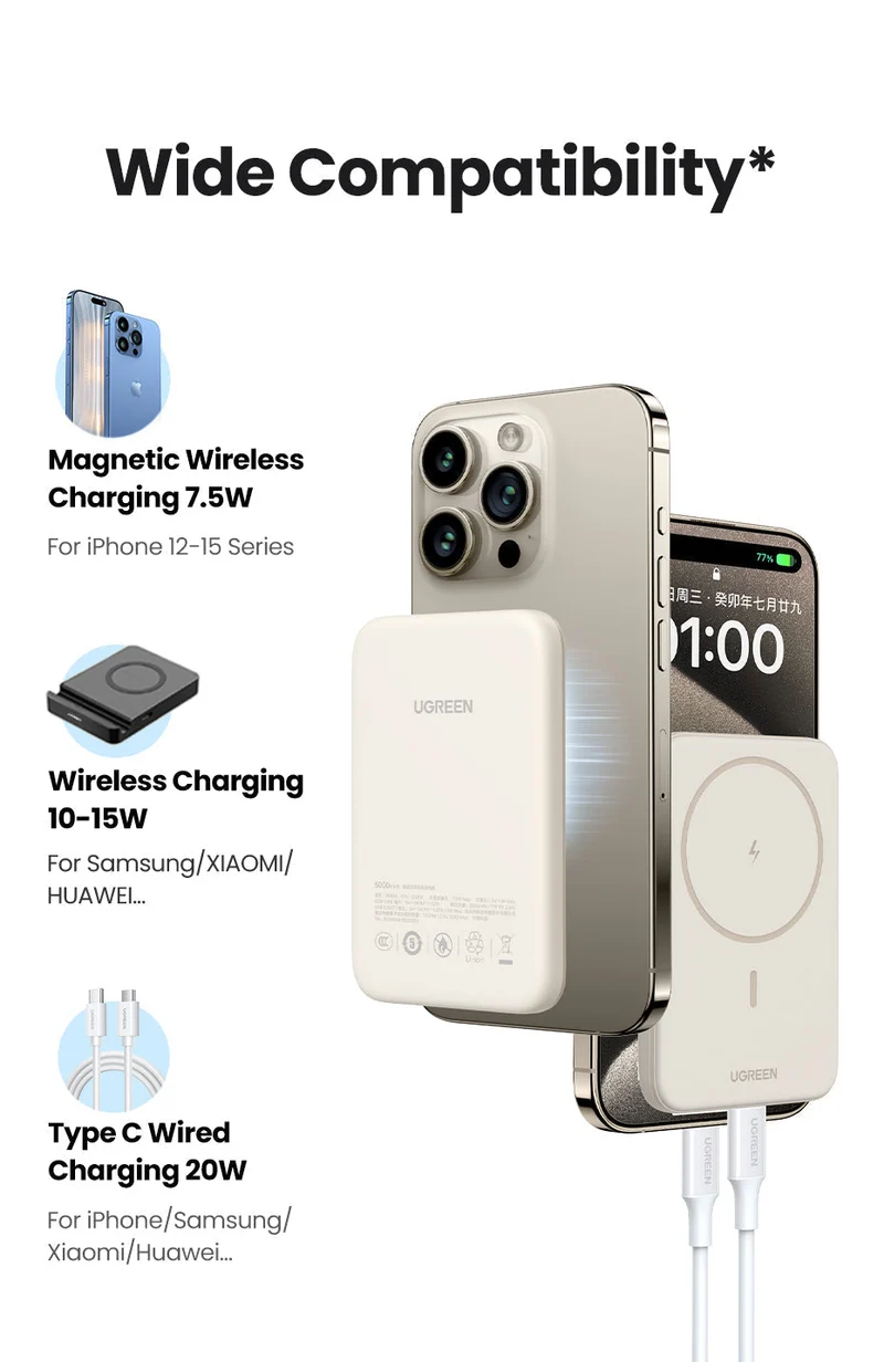 Trådløs 20W hurtigoplader med USB-C og MagSafe – Magnetisk powerbank 10.000 mAh