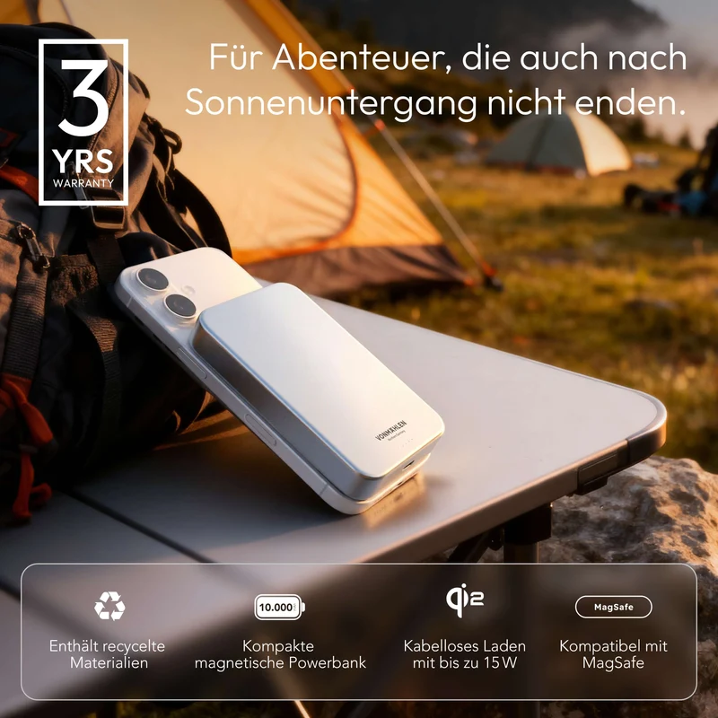 Trådløs Powerbank 10000 mAh med MagSafe, Qi2 og USB-C PD