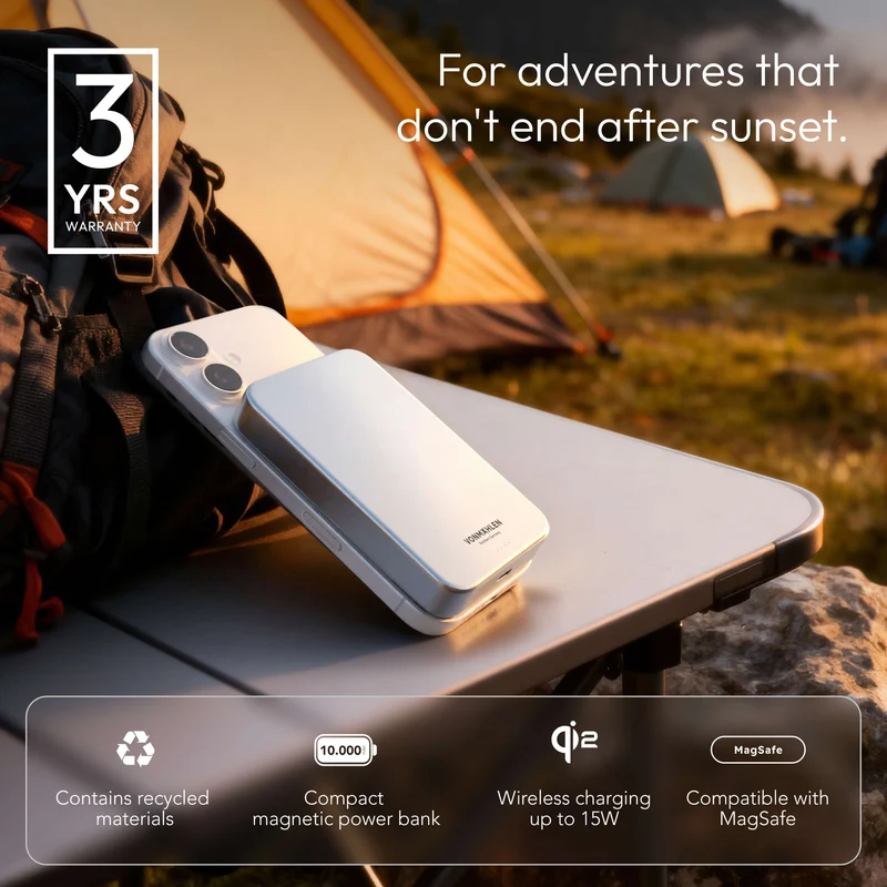 Trådløs Powerbank 10000 mAh med MagSafe, Qi2 og USB-C PD