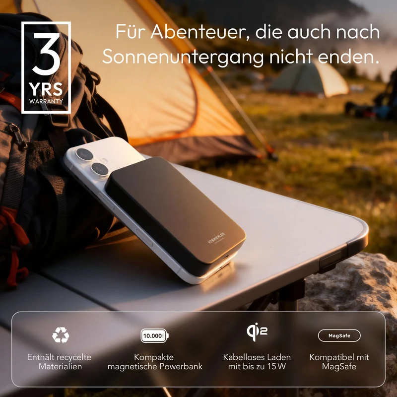 Trådløs Powerbank 10000 mAh med MagSafe, Qi2 og USB-C PD