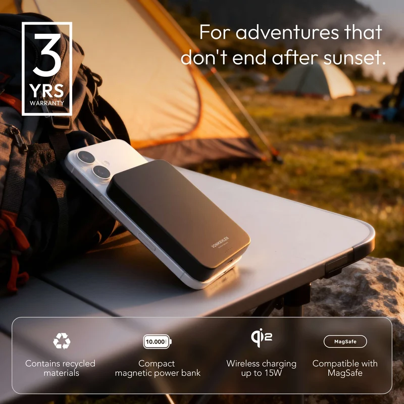 Trådløs Powerbank 10000 mAh med MagSafe, Qi2 og USB-C PD