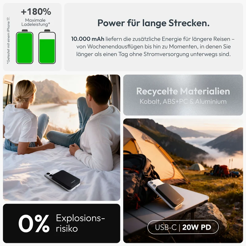 Trådløs Powerbank 10000 mAh med MagSafe, Qi2 og USB-C PD