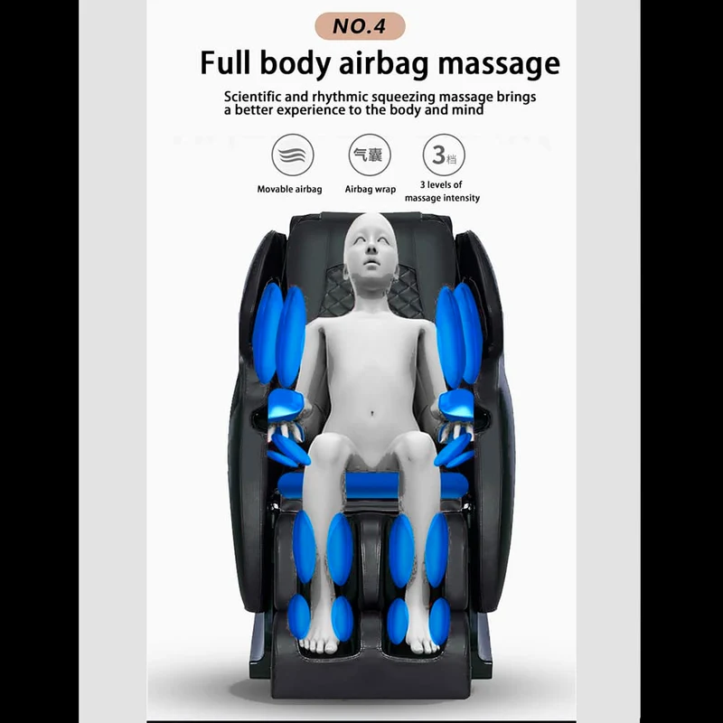 Massagestol 4D med SL-teknologi, lufttrycksmassage, värmeterapi och stor pekskärm – Modell A6 Svart