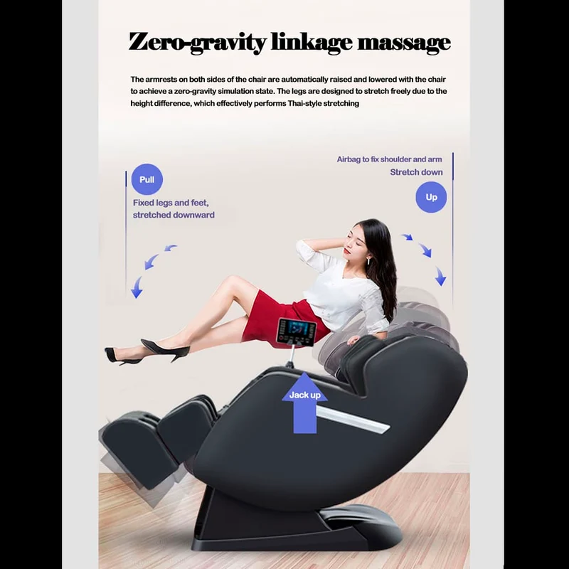 Massagestol 4D med SL-teknologi, lufttrycksmassage, värmeterapi och stor pekskärm – Modell A6 Svart