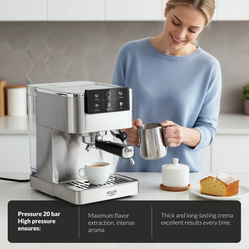Espressomaskin 20 bar med mjölkskummare & touchskärm