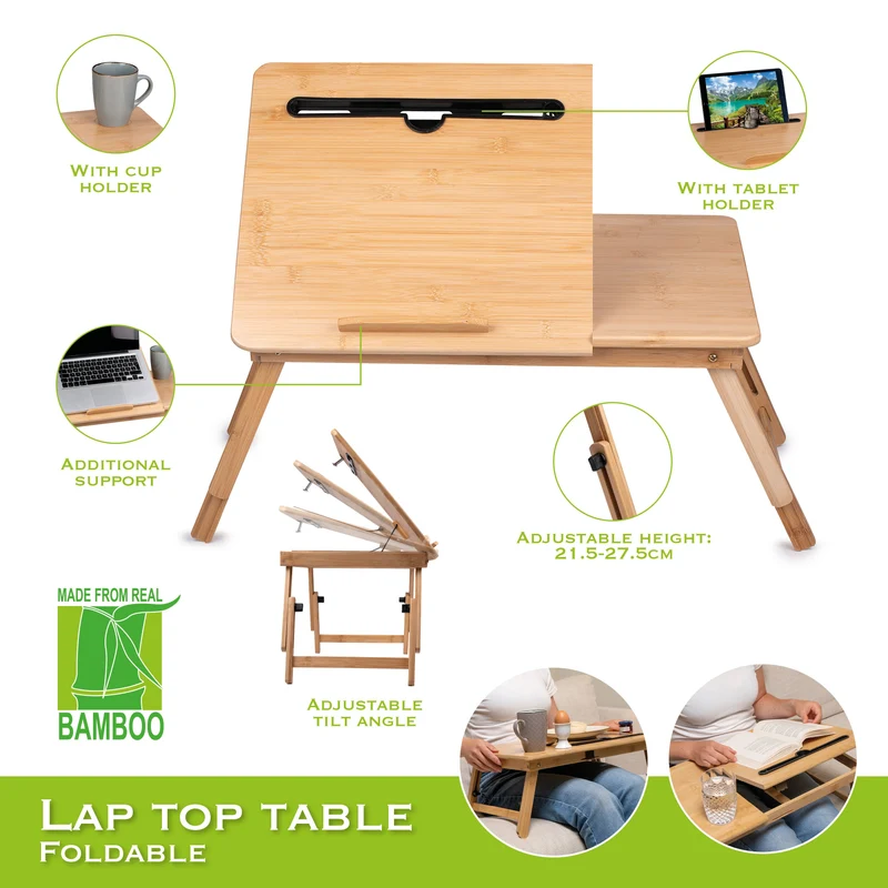 Laptopbord i bambu, kan enkelt fällas ihop – Lätt och platsbesparande design