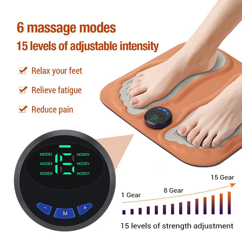 Elektrisk fodmassage måtte med 6 programmer, 9 intensitetsniveauer og fjernbetjening