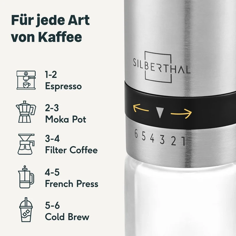 Espressokaffekoger sæt | 3 dele med manuel kaffekværn, mælkeskummer og tilbehør til op til 6 kopper