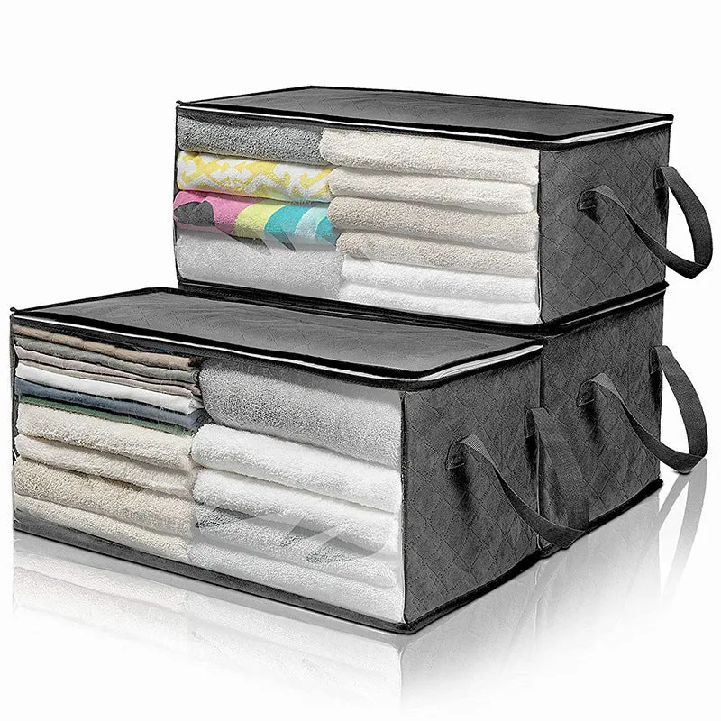 Kollapsbar opbevaringskasse til tøj 58×31×30 cm | Non-woven stof med vindue & lynlås | Til tæpper, sengetøj & skab