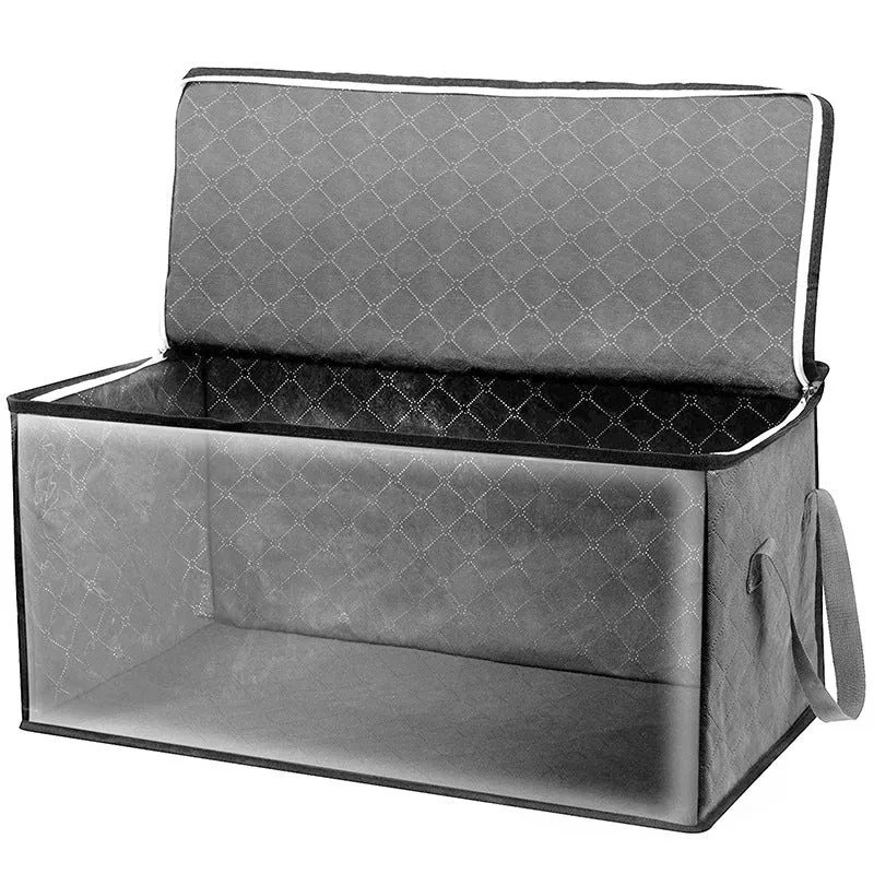 Kollapsbar opbevaringskasse til tøj 58×31×30 cm | Non-woven stof med vindue & lynlås | Til tæpper, sengetøj & skab
