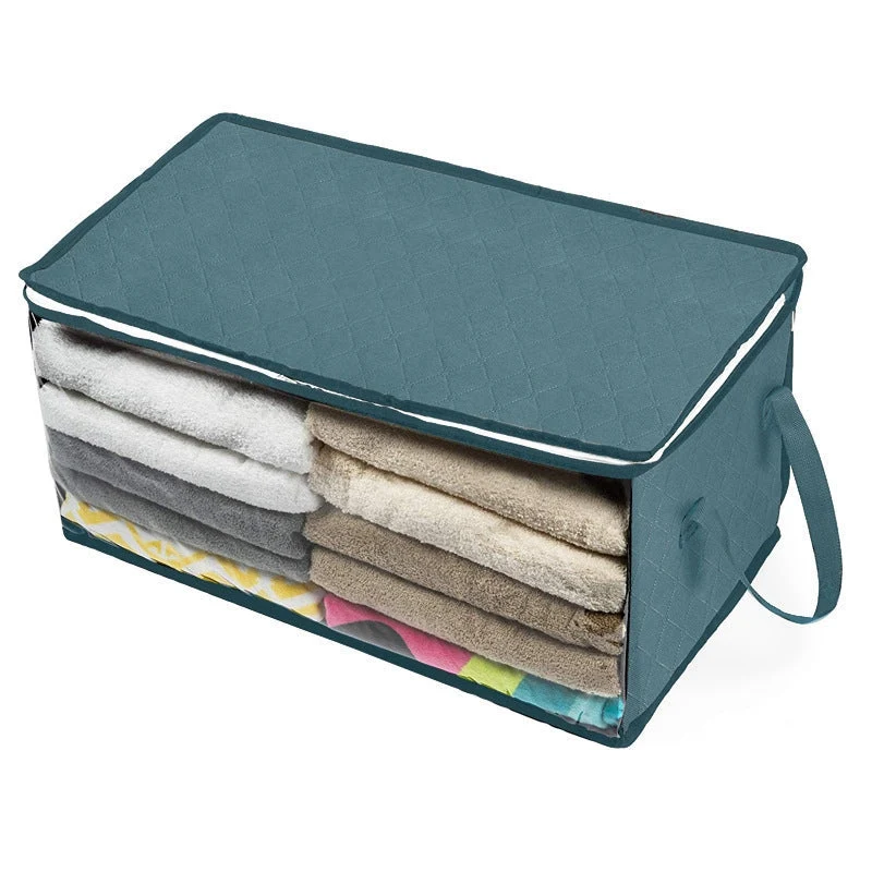 Kollapsbar opbevaringskasse til tøj 58×31×30 cm | Non-woven stof med vindue & lynlås | Til tæpper, sengetøj & skab