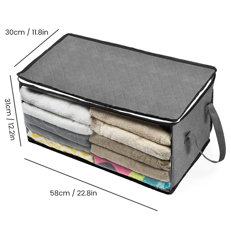 Kollapsbar opbevaringskasse til tøj 58×31×30 cm | Non-woven stof med vindue & lynlås | Til tæpper, sengetøj & skab
