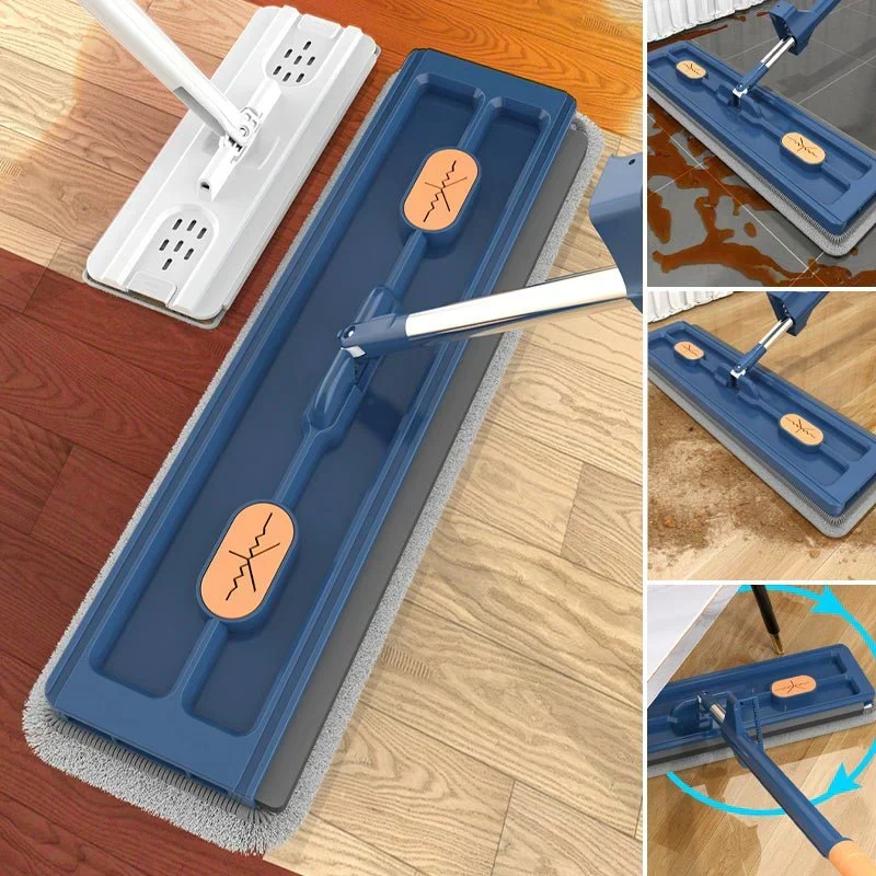 Mikrofiber Gulvmoppe med 360° Drejehoved og Håndfri Udstødningssystem - Til Parket, Fliser og Laminat