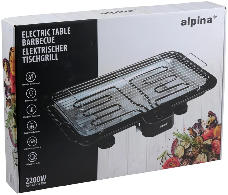 ALPINA Elektrisk Bordsgrill 2200W – Stor Elgrill