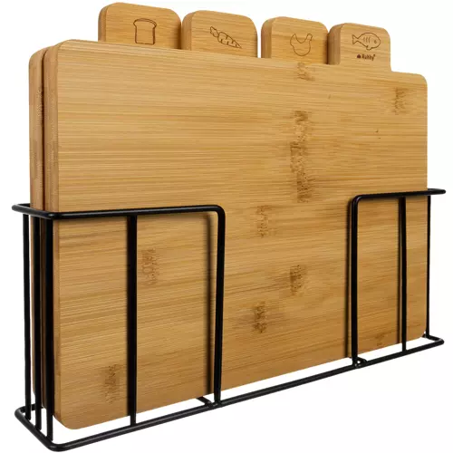 Bambu skärbräda Set med 4 delar + hållare
