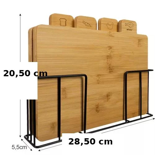 Bambu skärbräda Set med 4 delar + hållare