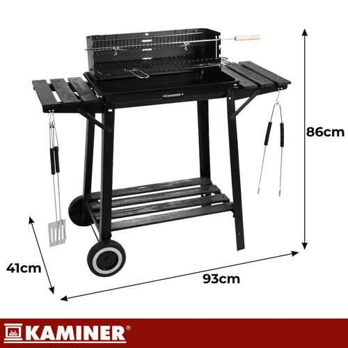 Kolgrill med rotisserie och värmehylla – trädgårdsgrill med hyllor
