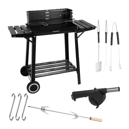 Kolgrill med rotisserie och värmehylla – trädgårdsgrill med hyllor