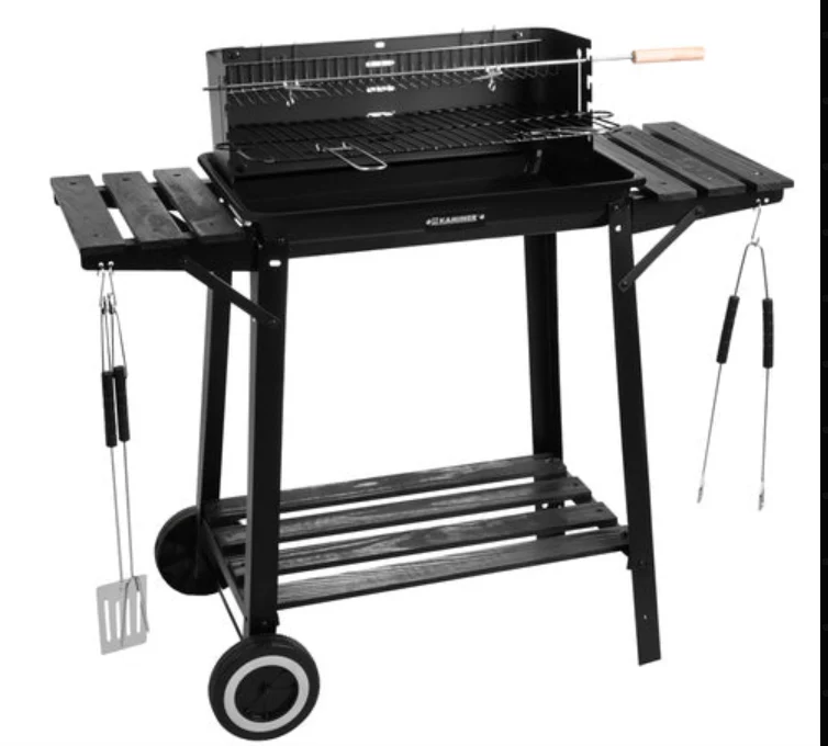 Kolgrill med rotisserie och värmehylla – trädgårdsgrill med hyllor