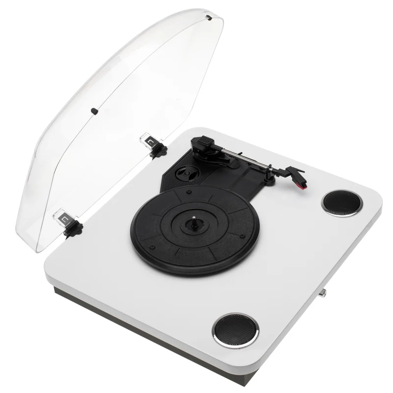 Skivspelare Vit/träfärg med Bluetooth & USB-inspelning