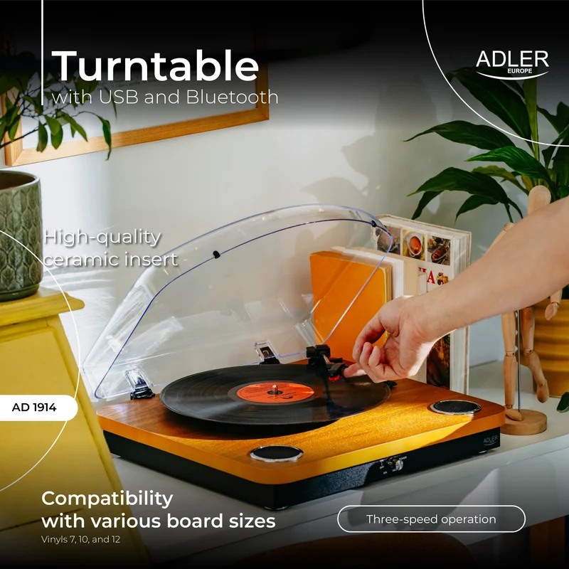 Skivspelare Vit/träfärg med Bluetooth & USB-inspelning