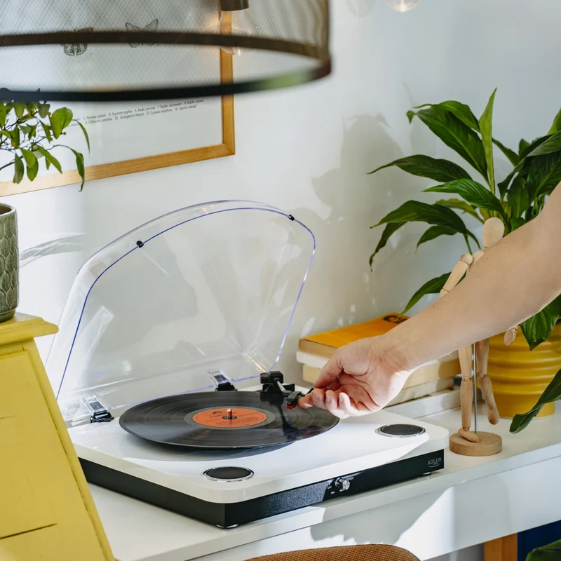 Skivspelare Vit/träfärg med Bluetooth & USB-inspelning