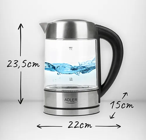 Vattenkokare 1,7 L i glas, temperaturstyrd, med LCD och LED-belysning
