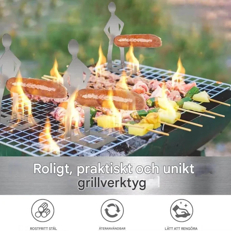 Sausbro - Bärbar korvhållare i rostfritt stål för camping, grill och picknick 5st