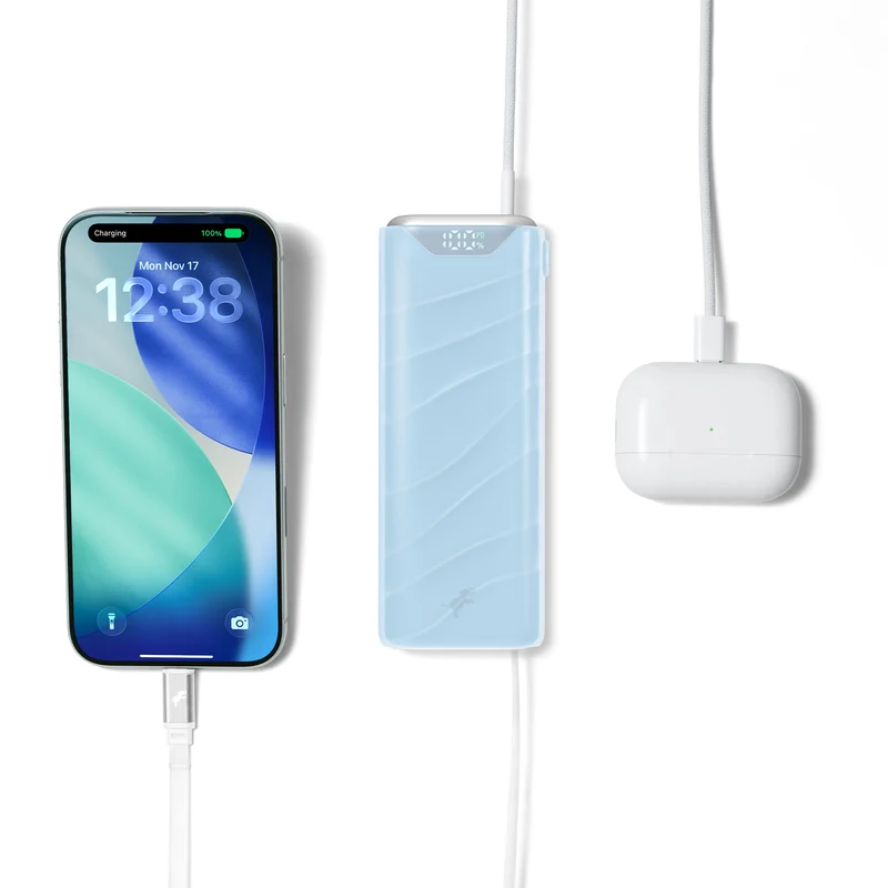 Kompakt USB-C Powerbank med 10.000 mAh og indbygget ladekabel
