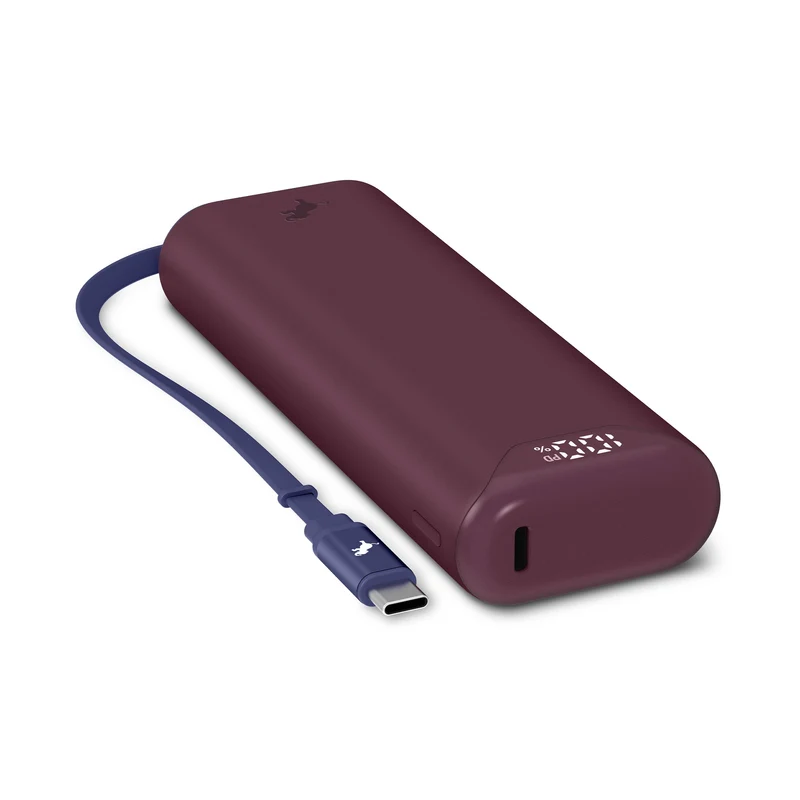 Kompakt USB-C Powerbank med 10.000 mAh og indbygget ladekabel