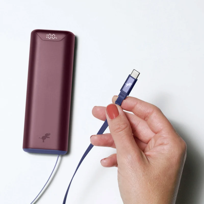 Kompakt USB-C Powerbank med 10.000 mAh og indbygget ladekabel
