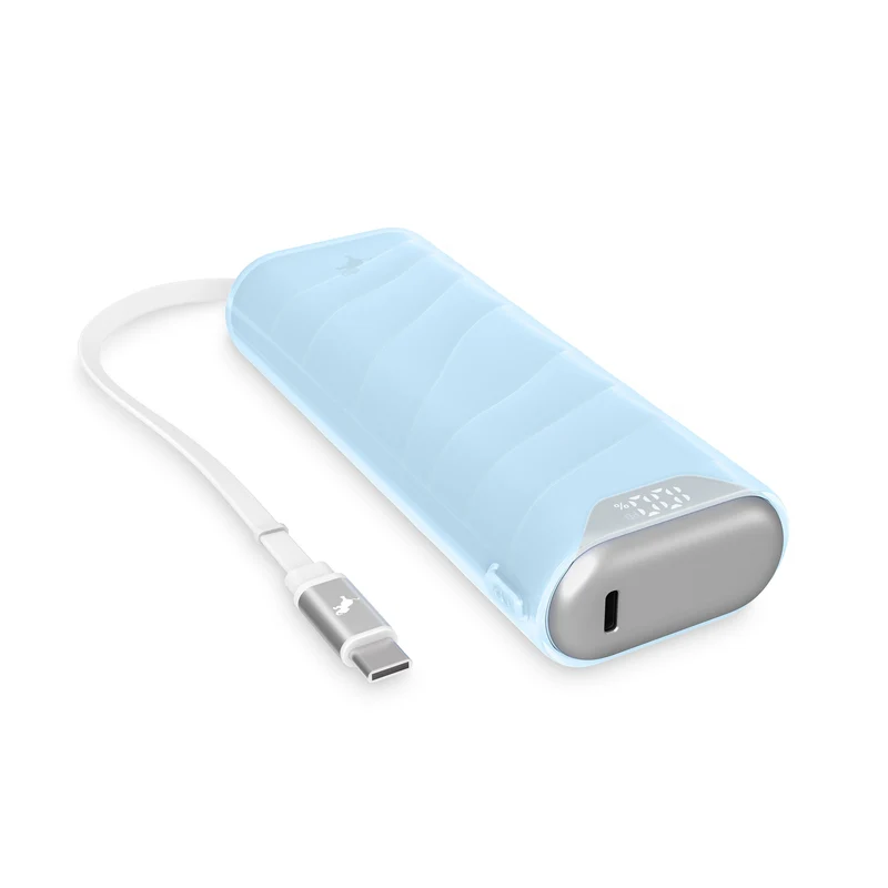 Kompakt USB-C Powerbank med 10.000 mAh og indbygget ladekabel