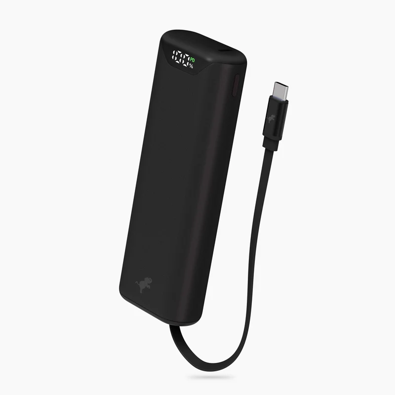 Kompakt USB-C Powerbank med 10.000 mAh og indbygget ladekabel