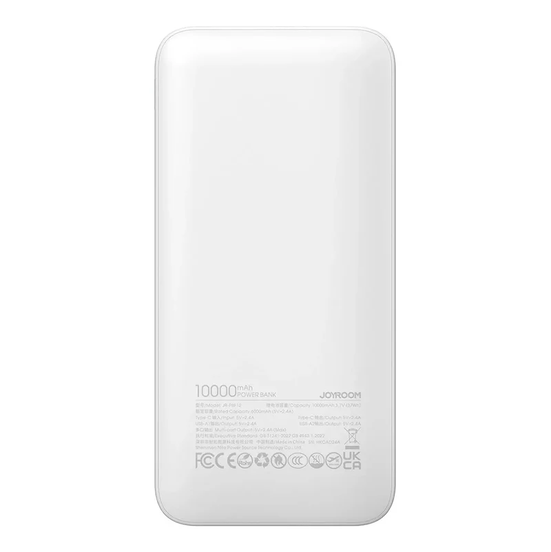 10.000 mAh Powerbank med 12 W oplader, 2 USB-A, USB-C og LED-display