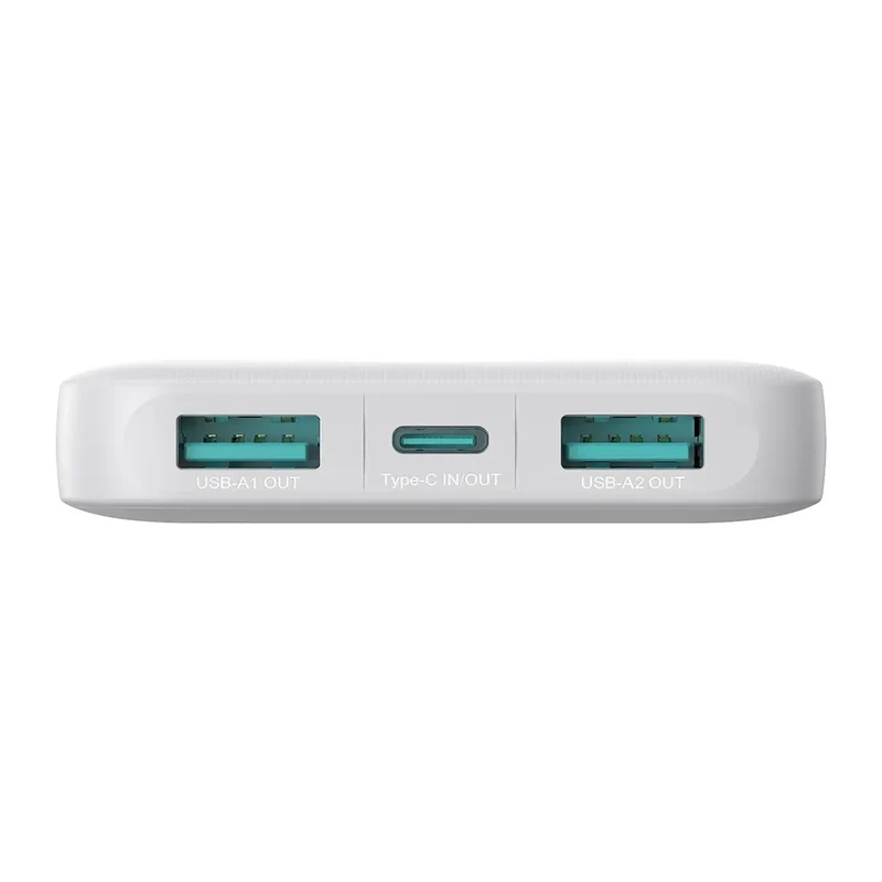 10.000 mAh Powerbank med 12 W oplader, 2 USB-A, USB-C og LED-display