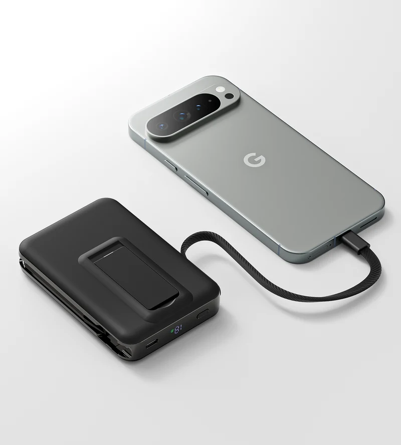 10.000 mAh Powerbank med magnetisk hurtigopladning 25 W og indbygget kabel