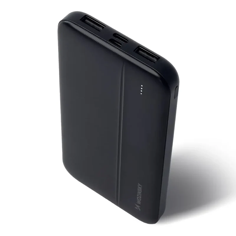 Kompakt 10.000 mAh Powerbank med Dual-USB, USB-C, Micro-USB og LED-display