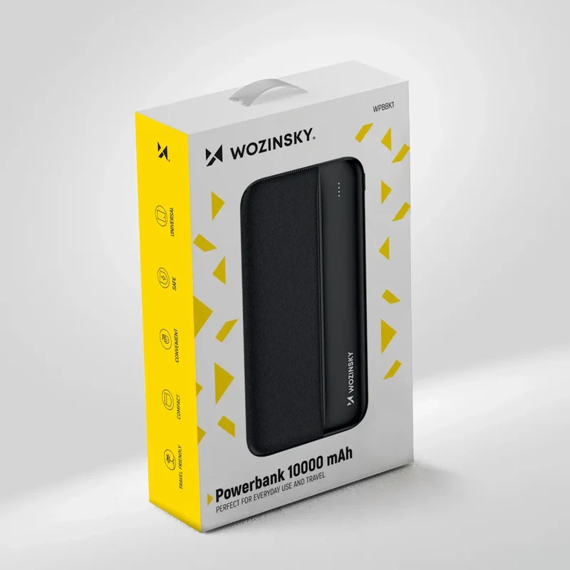 Kompakt 10.000 mAh Powerbank med Dual-USB, USB-C, Micro-USB og LED-display