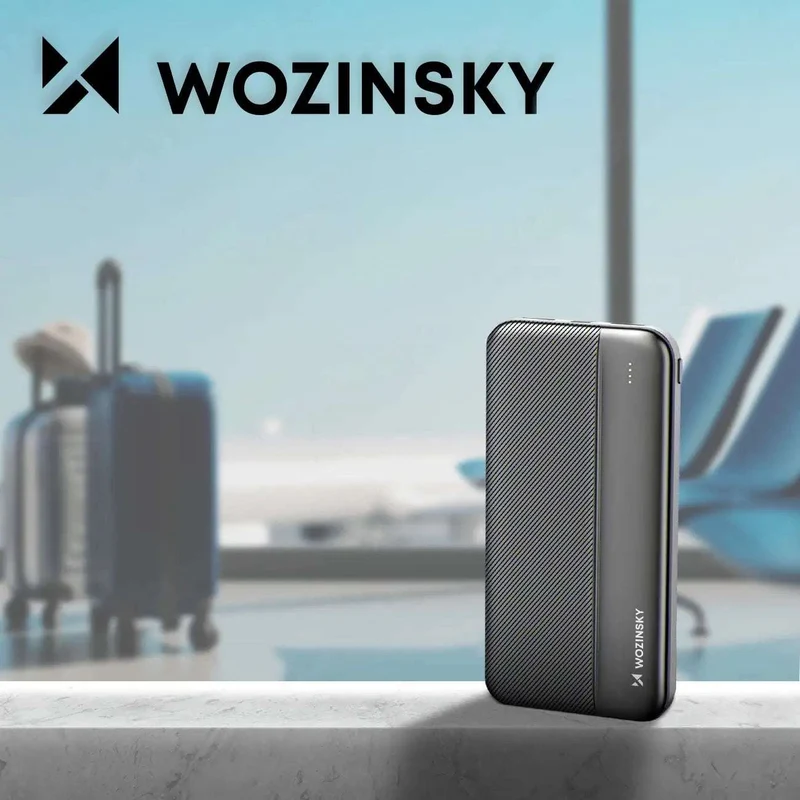 Kompakt 10.000 mAh Powerbank med Dual-USB, USB-C, Micro-USB og LED-display