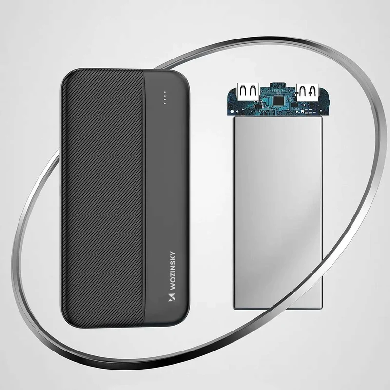 Kompakt 10.000 mAh Powerbank med Dual-USB, USB-C, Micro-USB og LED-display