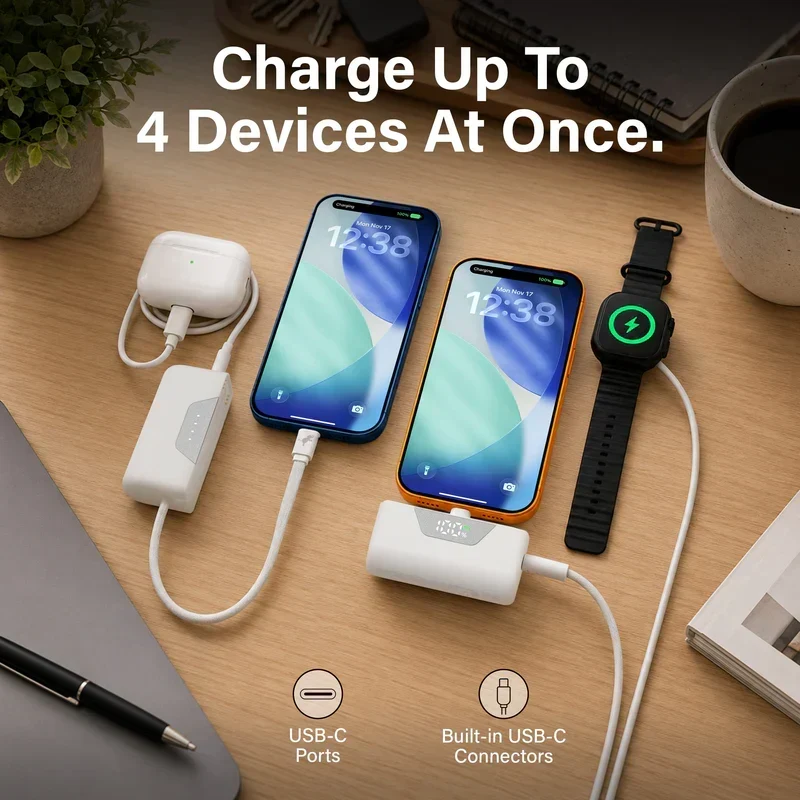 Magnetisk Powerbank 10.000 mAh med to 5.000 mAh batterier og USB-C porte