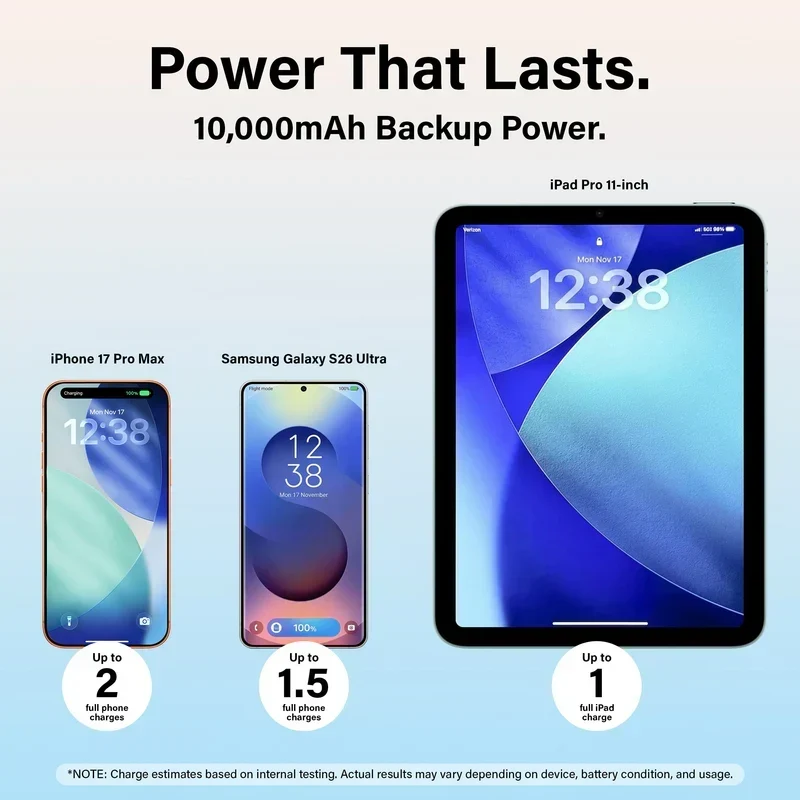 Magnetisk Powerbank 10.000 mAh med to 5.000 mAh batterier og USB-C porte