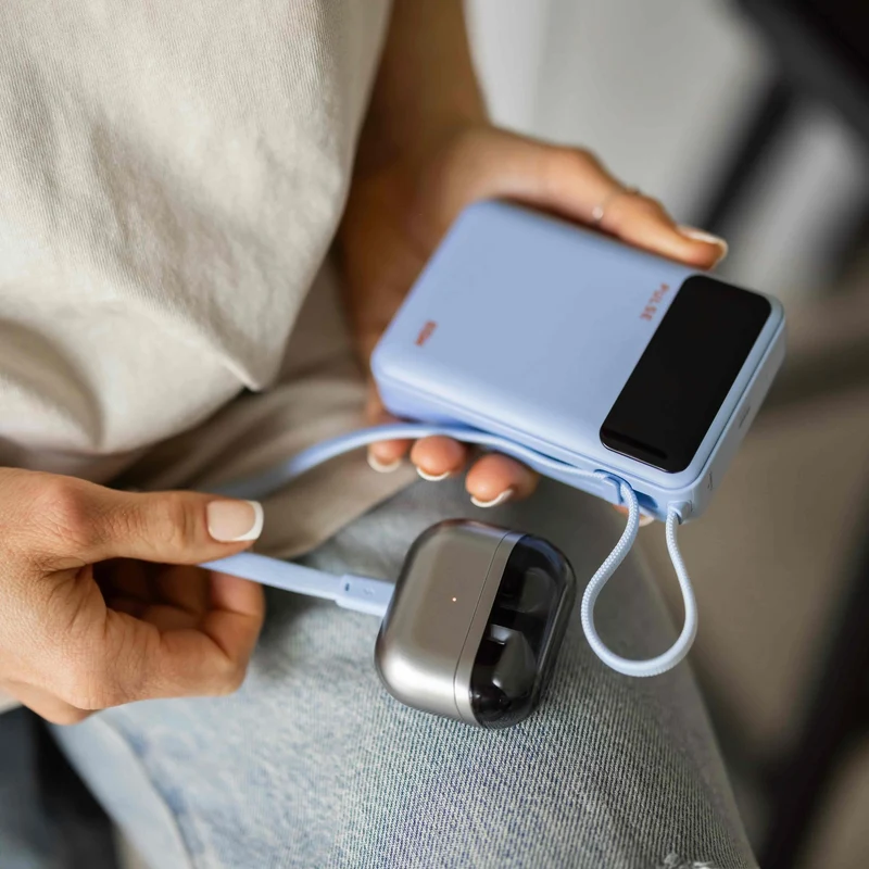 20.000 mAh Powerbank med 65W Power Delivery og indbygget USB-C-kabel til bærbar, tablet og smartphone