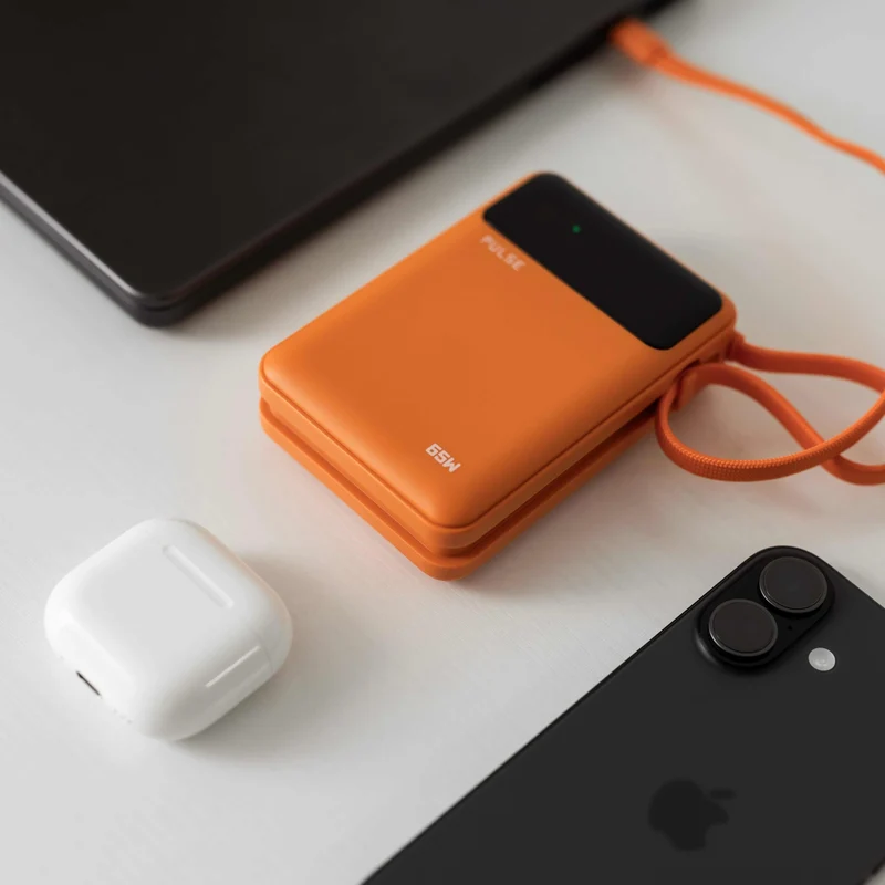 20.000 mAh Powerbank med 65W Power Delivery og indbygget USB-C-kabel til bærbar, tablet og smartphone