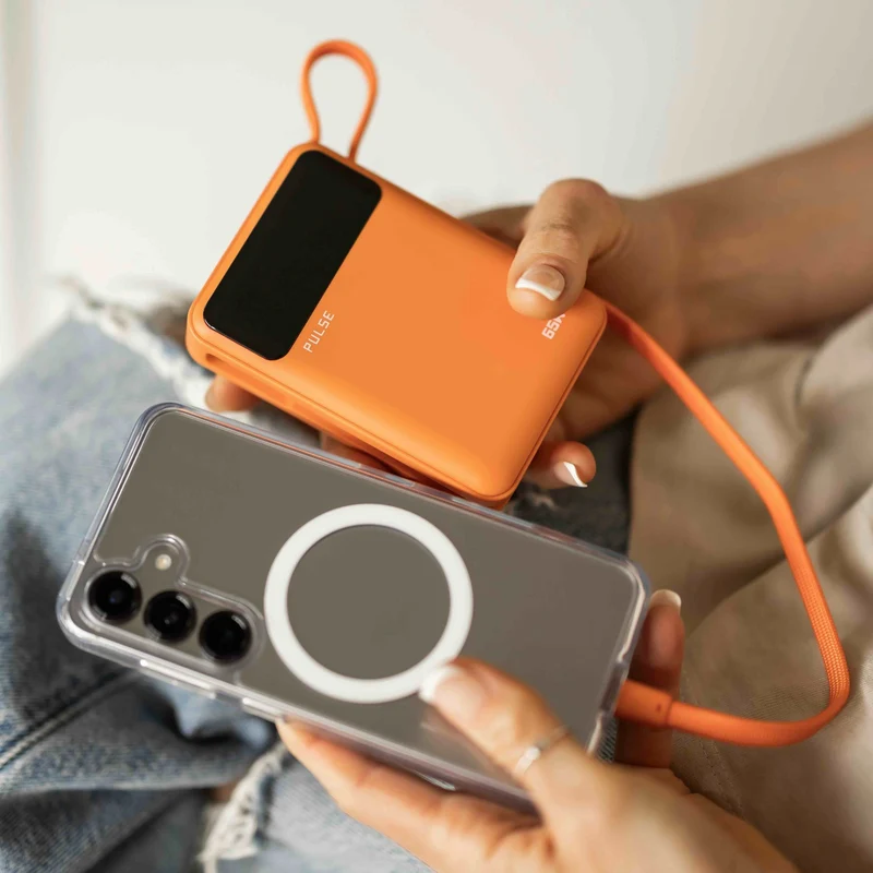 20.000 mAh Powerbank med 65W Power Delivery og indbygget USB-C-kabel til bærbar, tablet og smartphone