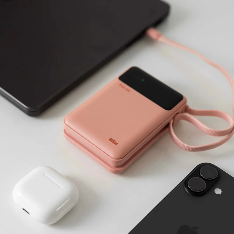 20.000 mAh Powerbank med 65W Power Delivery og indbygget USB-C-kabel til bærbar, tablet og smartphone